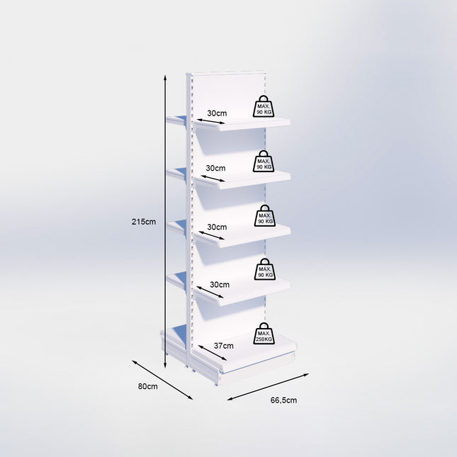 Middenstelling - H215 x B66,5 x D37 cm - 5 niveaus - Grijs