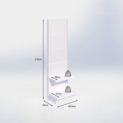 Wandstelling perforatie - H215 x B66,5 x D37 cm - 2 niveaus - Antraciet