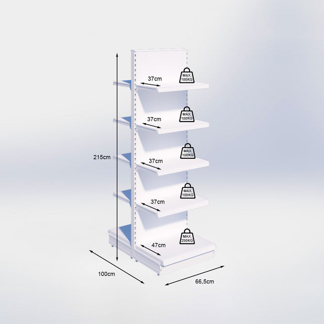 Middenstelling - H215 x B66,5 x D47 cm - 5 niveaus - Grijs