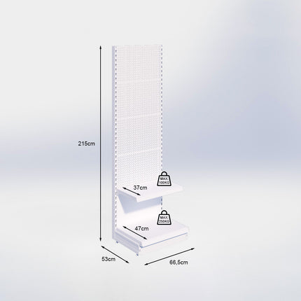 Wandstelling perforatie - H215 x B66,5 x D47 cm - 2 niveaus - Grijs