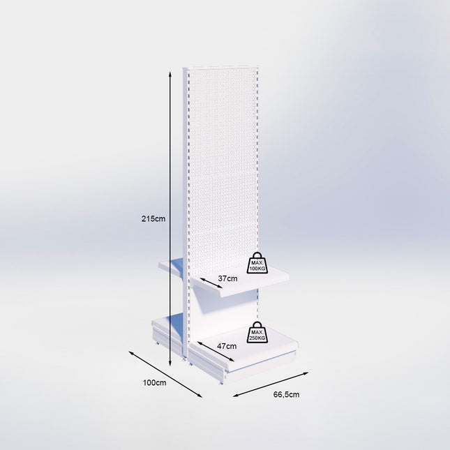 Middenstelling perforatie - H215 x B66,5 x D47 cm - 2 niveaus - Grijs