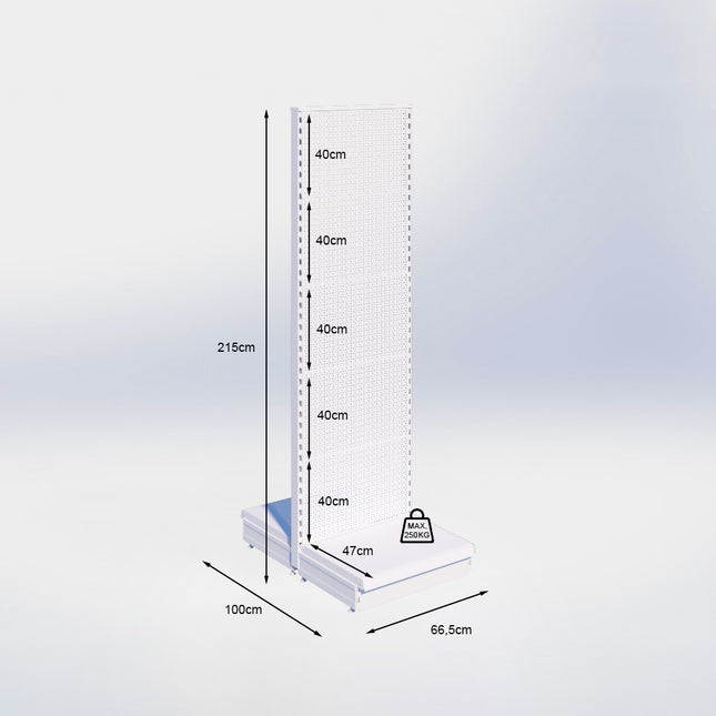 Middenstelling perforatie - H215 x B66,5 x D47 cm - 1 niveau - Grijs