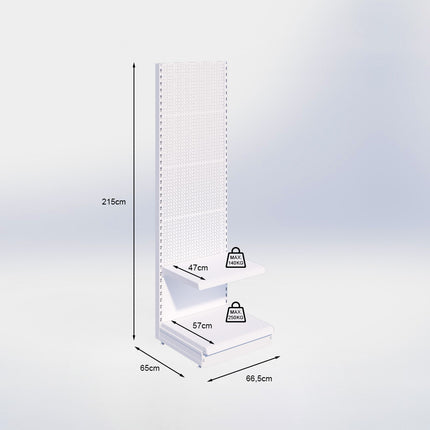 Wandstelling perforatie - H215 x B66,5 x D57 cm - 2 niveaus - Zwart