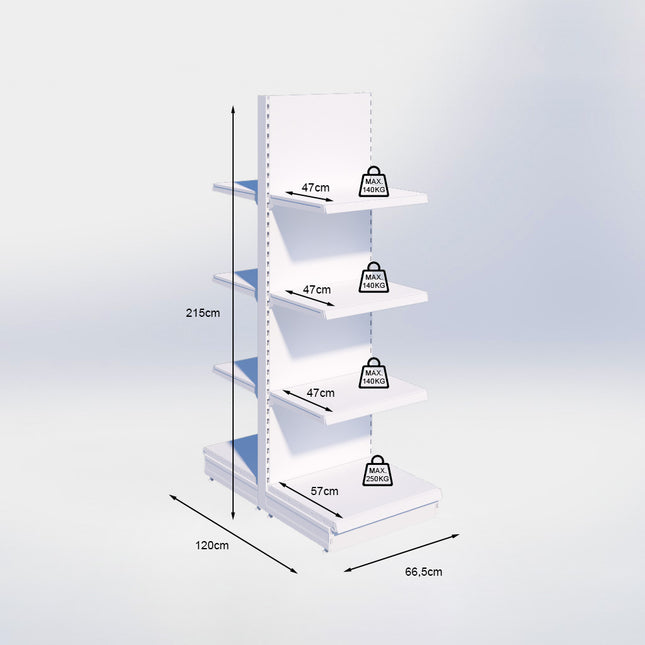 Middenstelling - H215 x B66,5 x D57 cm - 4 niveaus - Grijs