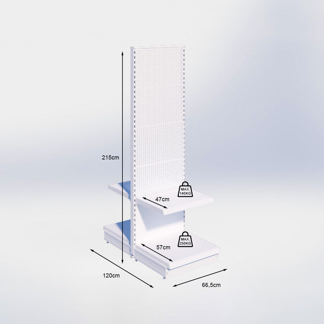 Middenstelling perforatie - H215 x B66,5 x D57 cm - 2 niveaus - Grijs