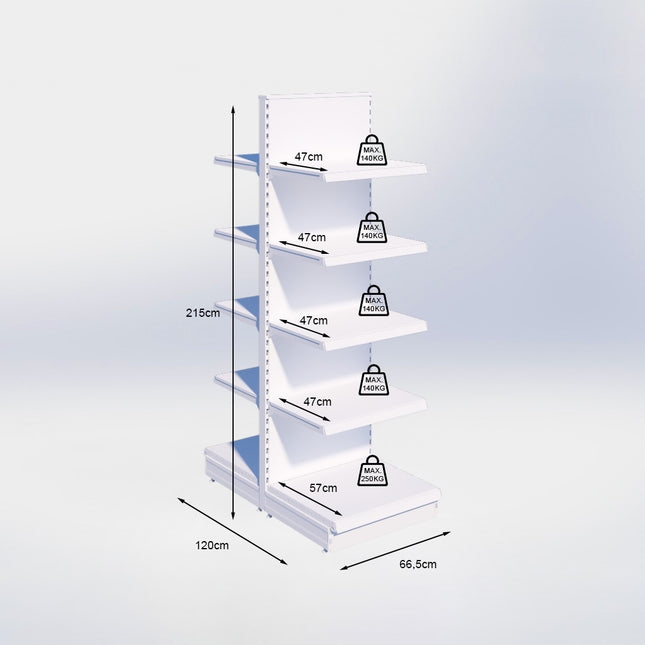 Middenstelling - H215 x B66,5 x D57 cm - 5 niveaus - Grijs