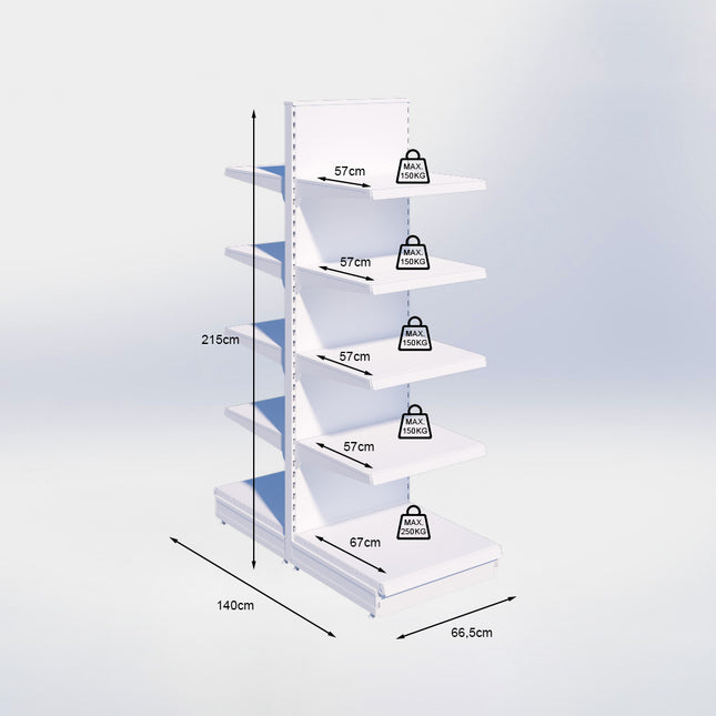 Middenstelling - H215 x B66,5 x D67 cm - 5 niveaus - Grijs