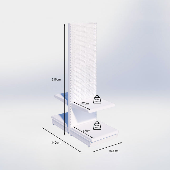 Middenstelling perforatie - H215 x B66,5 x D67 cm - 2 niveaus - Grijs