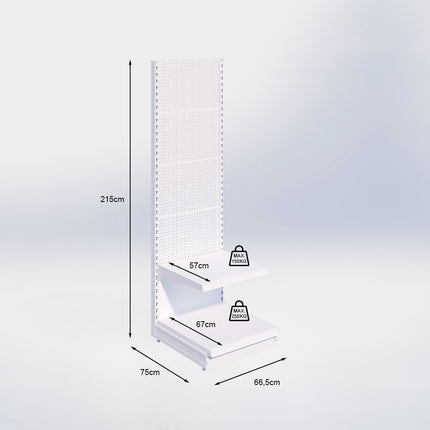 Wandstelling perforatie - H215 x B66,5 x D67 cm - 2 niveaus - Zwart