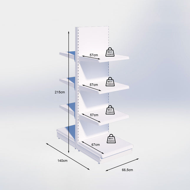 Middenstelling - H215 x B66,5 x D67 cm - 4 niveaus - Grijs