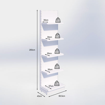 Wandstelling - H250 x B66,5 x D37 cm - 5 niveaus - Antraciet