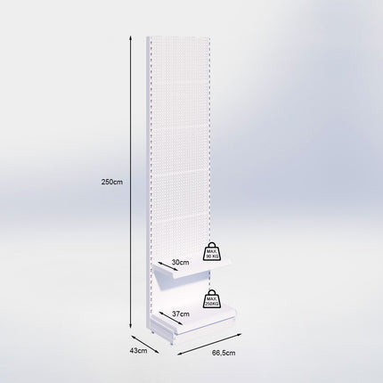 Wandstelling perforatie - H250 x B66,5 x D37 cm - 2 niveaus - Antraciet