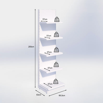 Wandstelling - H250 x B66,5 x D47 cm - 5 niveaus - Antraciet