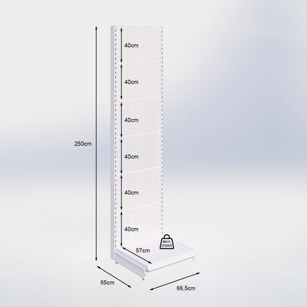 Wandstelling perforatie - H250 x B66,5 x D57 cm - 1 niveau - Zwart