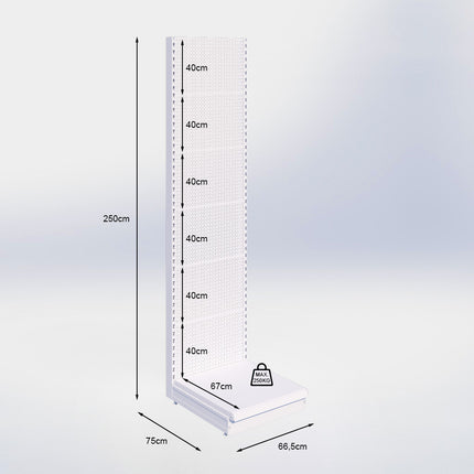 Wandstelling perforatie - H250 x B66,5 x D67 cm - 1 niveau - Antraciet