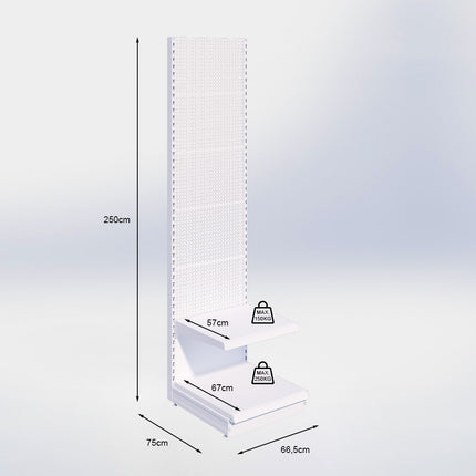 Wandstelling perforatie - H250 x B66,5 x D67 cm - 2 niveaus - Zwart