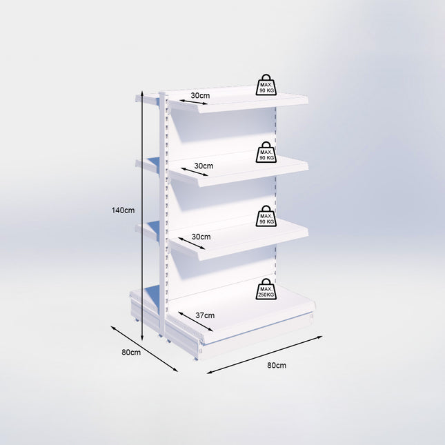 Middenstelling - H140 x B80 x D37 cm - 4 niveaus - Zwart