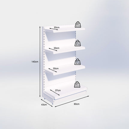 Kopstelling - H140 x B80 x D37 cm - 4 niveaus - Grijs