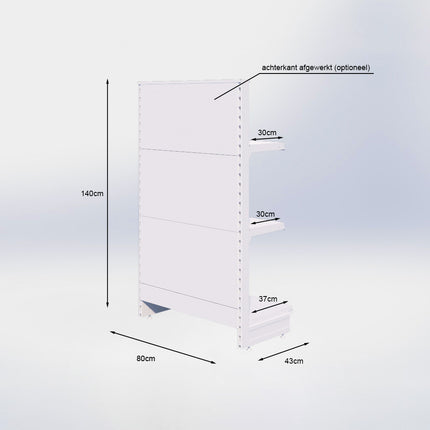 Kopstelling - H140 x B80 x D37 cm - 3 niveaus - Grijs