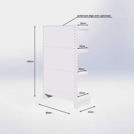 Kopstelling - H140 x B80 x D37 cm - 4 niveaus - Grijs
