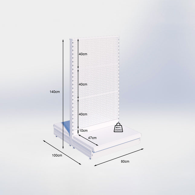 Middenstelling perforatie - H140 x B80 x D47 cm - 1 niveau - Grijs