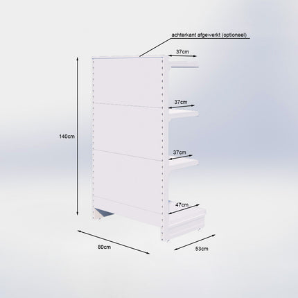 Kopstelling - H140 x B80 x D47 cm - 4 niveaus - Grijs