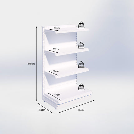 Kopstelling - H140 x B80 x D47 cm - 4 niveaus - Grijs
