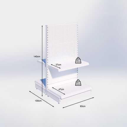 Middenstelling perforatie - H140 x B80 x D47 cm - 2 niveaus - Zwart