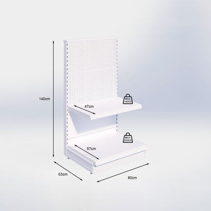 Kopstelling perforatie - H140 x B80 x D57 cm - 2 niveaus - Grijs