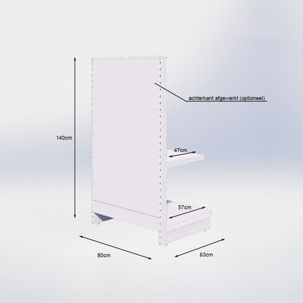 Kopstelling perforatie - H140 x B80 x D57 cm - 2 niveaus - Grijs
