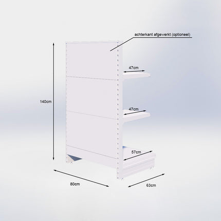 Kopstelling - H140 x B80 x D57 cm - 3 niveaus - Grijs