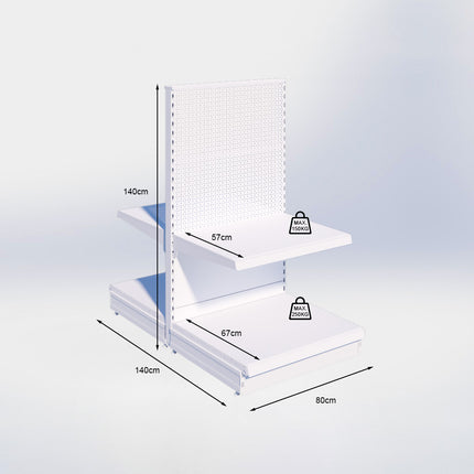 Middenstelling perforatie - H140 x B80 x D67 cm - 2 niveaus - Zwart