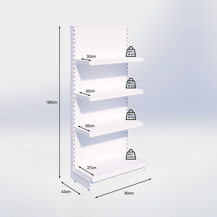 Kopstelling - H180 x B80 x D37 cm - 4 niveaus - Zwart
