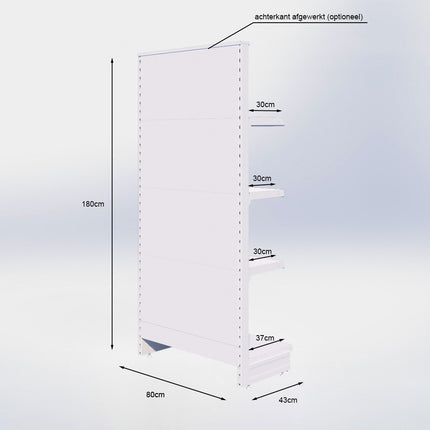 Kopstelling - H180 x B80 x D37 cm - 4 niveaus - Zwart