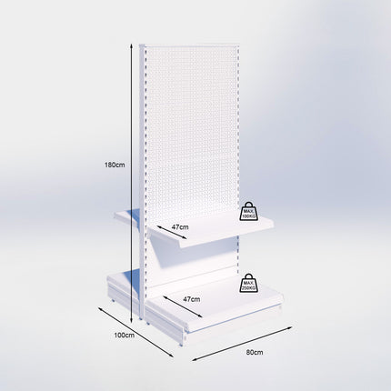 Middenstelling perforatie - H180 x B80 x D47 cm - 2 niveaus - Zwart