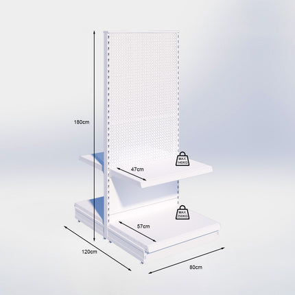 Middenstelling perforatie - H180 x B80 x D57 cm - 2 niveaus - Zwart