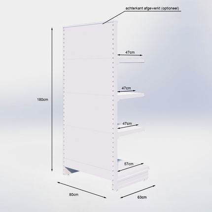 Kopstelling - H180 x B80 x D57 cm - 4 niveaus - Zwart