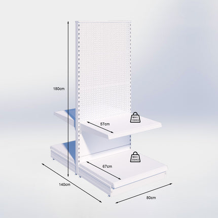 Middenstelling perforatie - H180 x B80 x D67 cm - 2 niveaus - Zwart