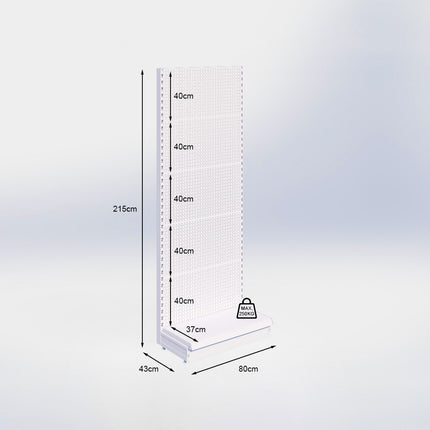 Wandstelling perforatie - H215 x B80 x D37 cm - 1 niveau - Grijs