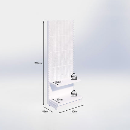 Wandstelling perforatie - H215 x B80 x D37 cm - 2 niveaus - Grijs