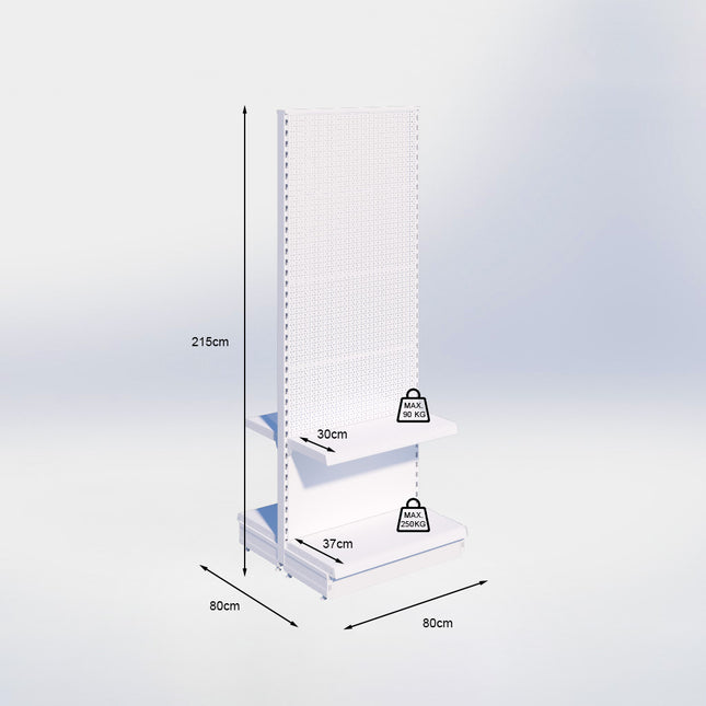 Middenstelling perforatie - H215 x B80 x D37 cm - 2 niveaus - Grijs