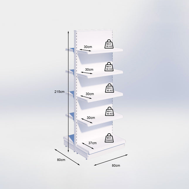 Middenstelling - H215 x B80 x D37 cm - 5 niveaus - Grijs