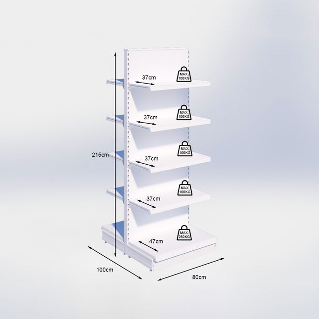 Middenstelling - H215 x B80 x D47 cm - 5 niveaus - Grijs