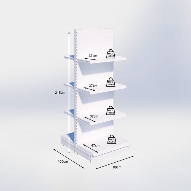 Middenstelling - H215 x B80 x D47 cm - 4 niveaus - Grijs