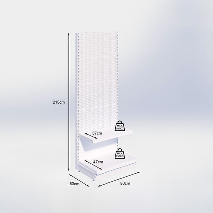 Wandstelling perforatie - H215 x B80 x D47 cm - 2 niveaus - Grijs