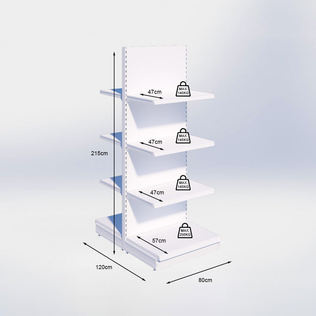 Middenstelling - H215 x B80 x D57 cm - 4 niveaus - Grijs