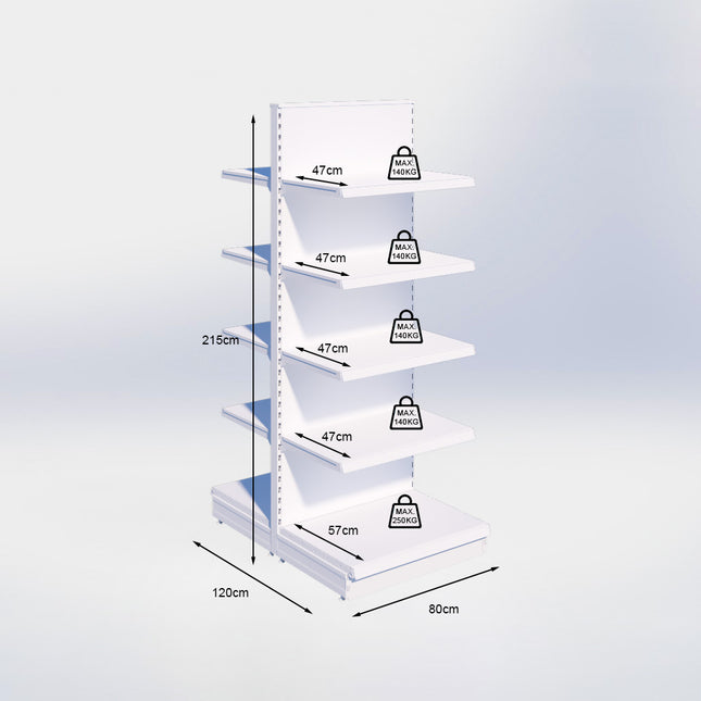Middenstelling - H215 x B80 x D57 cm - 5 niveaus - Grijs