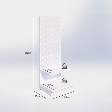 Wandstelling perforatie - H215 x B80 x D57 cm - 2 niveaus - Grijs