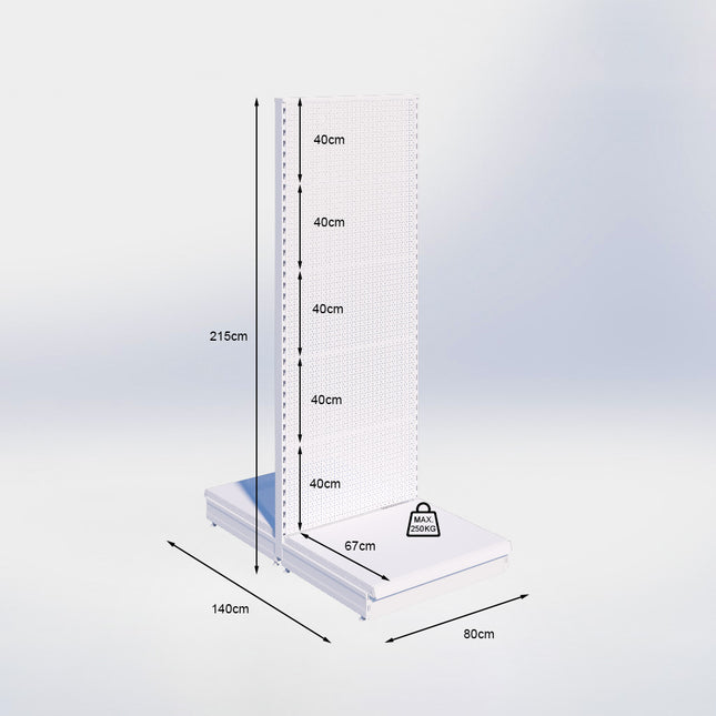 Middenstelling perforatie - H215 x B80 x D67 cm - 1 niveau - Grijs
