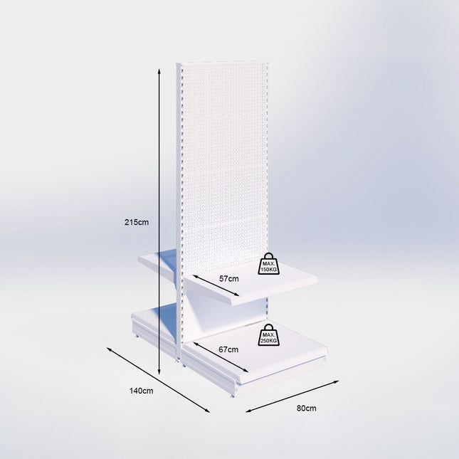 Middenstelling perforatie - H215 x B80 x D67 cm - 2 niveaus - Grijs
